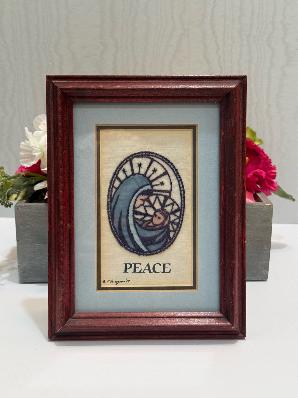 Vintage Crossoak Industries P. Ferragamo Embroidered Artwork Mary & Baby Jesus